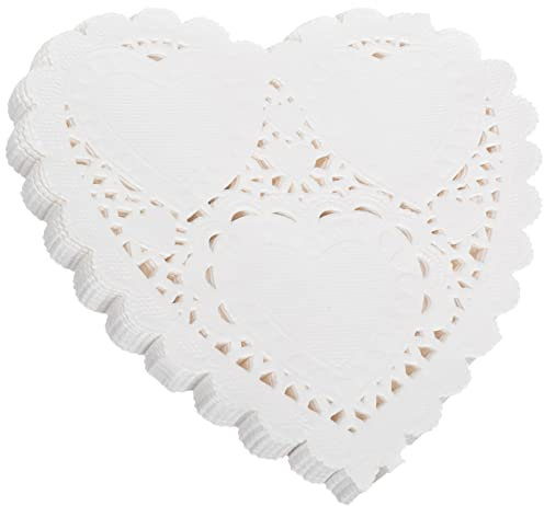 Gadpiparty 300 Pezzi Centrini di Carta Tovagliette a Forma di Cuore d'Amore Carta Pizzo Torta Decorazioni per La Tavola a Forma di Cuore Carta da Tavola Sottopiatti Svuotare Carrello Bianca