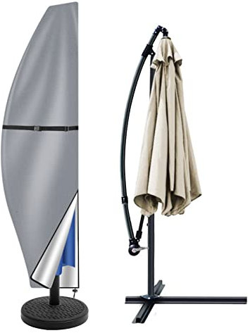 Teynewer Parasol Cover Waterproof, Cantilever / Straight Parasol Protective Covers with Telescopic Pole and Zipper Fit for 2 to 4 m Large Umbrella Patio Parasol UV-Anti Windproof, Grey