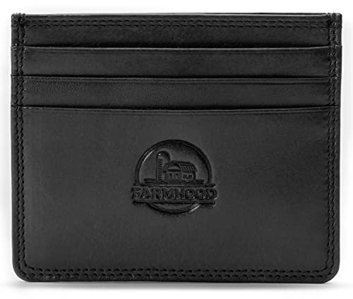 FARMHOOD Memphis Damen/Herren Leder Kreditkartenetui | Karten-Portemonnaie mit 6 Kreditkartenfächer und 1 Steckfach | 10 cm mittelgroßer Kartenhalter mit RFID-Schutz
