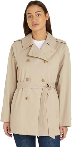 Tommy Hilfiger Damen Trenchcoat Cotton Short Kurzmantel, Beige (Beige), 40