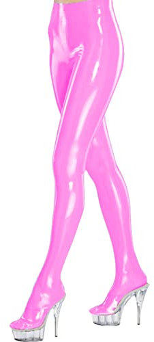 Legging en cuir PVC brillant PU taille haute slim pantalon collant yoga femme sport leggings fitness pantalon cuir cuir rose fluo, XXXL