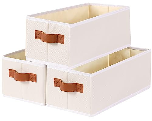 YheenLf 3-Pack Faltbarer Aufbewahrungskorb,Stoffspeicherbox mit Griff,verwendet für die Organisation von kleinen Körben in Badezimmern,Schränken und Regalen (Beige,38x15.5x13cm)