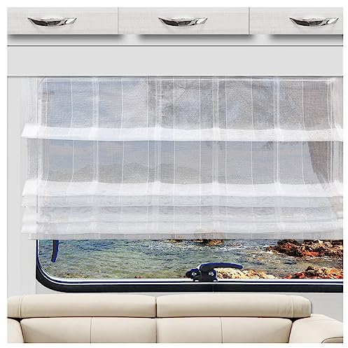 Raffrollo TORVI weiß mit Streifen-Optik Raffstore für Wohnmobil und Caravan Fertiggardine inkl. PVC Flachprofil Höhe 56 cm, Breite wählbar