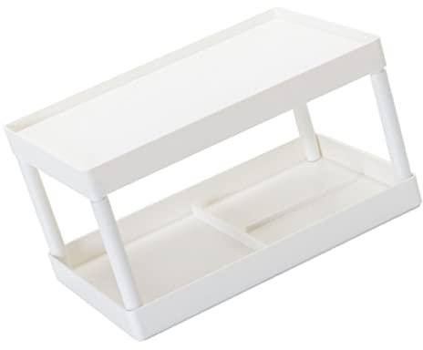 NUOBESTY Doppelschichtiges Aufbewahrungsregal Aus Robustem Pp Für Schreibtisch Organisation Büro Und Haushalt Praktisches Lagerregal Weiß