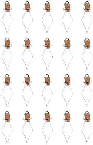 sourcing map 20pcs Mini Verre Bouteilles avec Liège Bouchons Simple extrémité En forme Tiny Verre Bocaux Petites Verre Fioles Transparent Clair Souhaitant Bouteilles avec Anneau pour Décoration