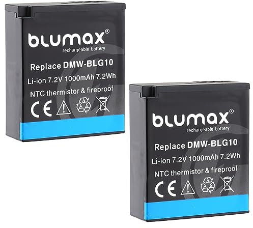 2 x Blumax Battery DMW-BLG10e (1000 mAh) - NTC Sensor & Stable V1 Housing - Compatible with Panasonic Lumix DC-TZ95D DC-GX9 TZ202 TZ91 DMC TZ101 TZ81 GF6 GX7 GX80 LX100 G110