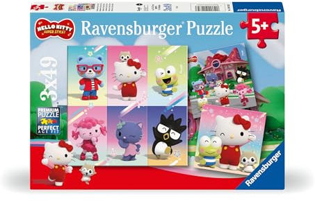 Ravensburger Kinderpuzzle 12001035 - Abenteuer in Cherry Town - 3x49 Teile Hello Kitty Puzzle für Kinder ab 5 Jahren
