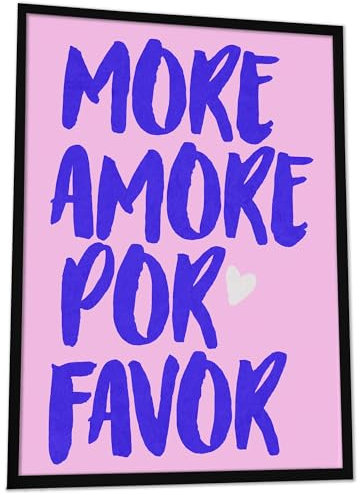 JUHMI Poster Vintage More Amore Por Favor - Aesthetic Room Decor/Zimmer Deko Aesthetic - Wanddeko Wohnzimmer Schlafzimmer Küche Badezimmer - A5 (15x21cm) mit Holz Rahmen
