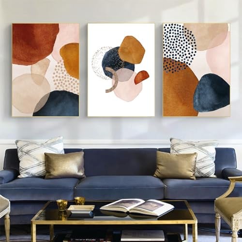 IUNTWEIE Abstrakte Poster 3er Set Moderne Wandbild Poster Abstrakte Geometrische Bilder Gold Kreisförmige Geometrische Leinwandbild Wohnzimmer Deko,Ohne Rahmen (F, 50x70cm*3)