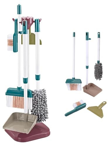 Kinder Reinigung Set, Kinder Reinigung Spielzeug Set, Kleinkind Reinigung Set, Kleinkind Besen und Reinigung Set, 8 PCS Pretend Play Haushalt Reinigung Spielzeug Kehrbürste und Kehrblech Spielzeug