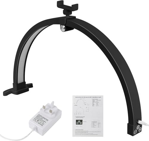 XQZMD Half Moon Nail Desk Lamp with Phone Holder, Foldable Half Moon LED Nail Lamp with 3 Lighting Modes, 3200 to 5600K Dimmable Light for Beauty (Black)