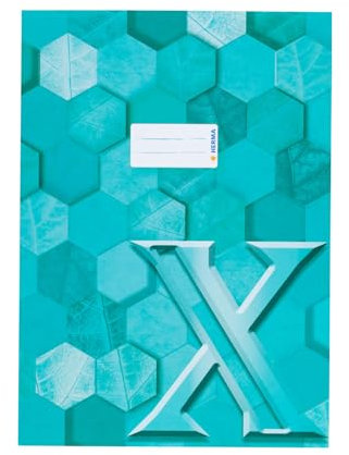 HERMA 20088 Heftumschlag A4 Karton Türkis, 10 Stück, veredelte Hefthülle mit Beschriftungsfeld aus stabilem & extra starkem Papier, Heftschoner mit Hexagon Muster Motiv für Schulhefte, farbig