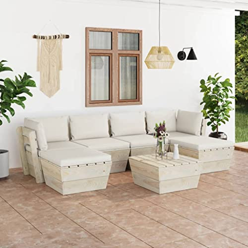 Camerina 7-TLG. Garten-Sofagarnitur aus Paletten mit Kissen Fichtenholz Sofa Mit Schlaffunktion Und Bettkasten
