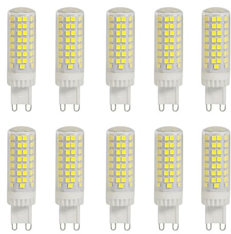 G9 LED Lampe 10W 1000LM Kaltweiß 6000K, Ersatz 50W-100W Halogenlampe, G9 Sockel, Kein Flackern, Nicht Dimmbar, 10er Pack für Kronleuchter, Deckenleuchten, Wandleuchten, AC 220-240V