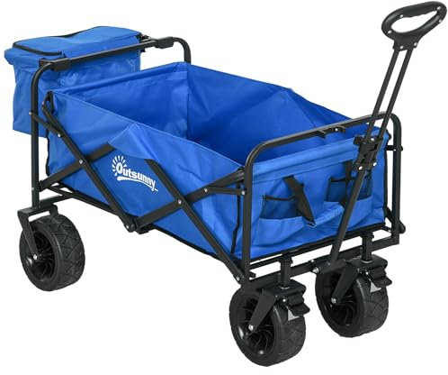 Outsunny 110L Gartenwagen mit Teleskopgriff und 15L Thermotasche, Stahl und Oxford-Gewebe Gartenwagen, Blau