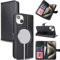 Zouzt for iPhone 15 6.1 Inch Genuine Leather Wallet case with Card Holder, [for MagSafe][Credit Slot][Real Leather] Flip Folio Book Protective Phone Cover Women Men - Black