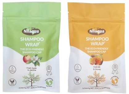 Nilaqua NO Rinse Shampoo Wrap the World's First Biodegradable Shampoo Cap - 100% Biodegradable Bamboo | Waterless Hair Wash for Elderly | Pleasant Fragrance-Fresh Apple& Jasmine + Oatmilk& Honey 1pack