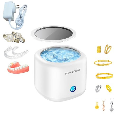 Ultrasonic Dental Cleaner Machine,45kHz Ultrasonic Retainer Cleaner,180ML Portable Ultrasonic Cleaner for Dentures,Retainer,Aligner, Mouthguard,Toothbrush Head,Whitening Trays and Jewelry (White)