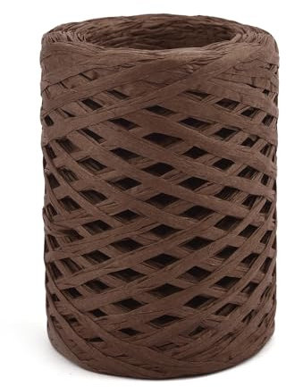 Cuerda de paja de rafia natural, hilo de cinta de papel para manualidades, ganchillo, verano, sombrero, bolsa, canasta, material para decoración, envoltura de regalos (150 m, marrón oscuro)