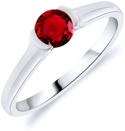 Planetys - Solitärring für Damen aus Weißgold 375/1000 mit natürlichem Rubin, 54 (17.2), Metall, Rubin