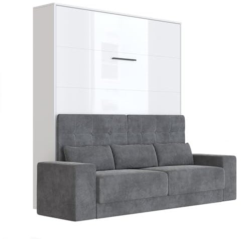 SMARTBett Schrankbett M1 180x200 Vertikal Weiss/Weiss Hochglanz inkl.Anthrazit Sofa