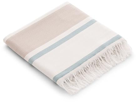 Fouta Pareo Toalla Playa Ligera Rayas 90x180 cm, Color Agua
