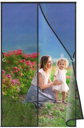 Magnet Fliegengitter Tür 230x210 cm, Insektenschutz für die Tür Fliegenvorhang mit Magentverschluss für Balkon, Terrasse und Wintergarten Schwarz Neuste-Version