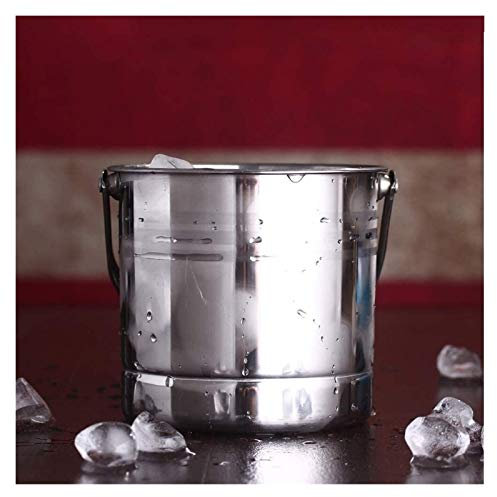 Stainless Steel Ice Bucket with Lid and Tongs Double Wall Insulated Portable Ice Bucket for Bar, Straight Thread Cover for Ice Preservation