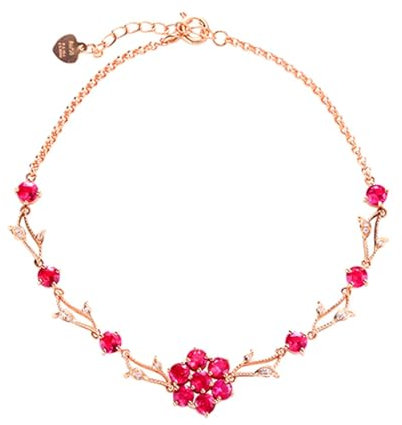Mesnt Roségold Armband für Damen, 18K Blume Vine Link Ketten-Armband mit 2.16ct Rot Im Labor erstelltes Rubin und 0.054ct Moissanit