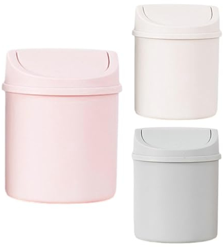 3PCS Tiny Desktop Dustbin, Trash Bin for Dressing Table, Mini Plastic Desk Bin with Lid, Countertop Garbage Storage Bucket for Bedrooms, Bathroom, Kitchen