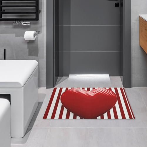 Front Door Mat Indoor Outdoor Welcome Doormats 16x24 Non-Slip Entryway Mats Red and White Striped Heart Entry Rugs Absorbent Resist Dirt Floor Mats for Entrance, Inside, Patio Carpet