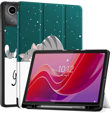 Vakarey Funda para Lenovo Tab M11 con Portalápices,Inteligente Ultrafina Funda Tablet para Lenovo Tab M11 con Soporte Bolígrafo,Gato Perezoso