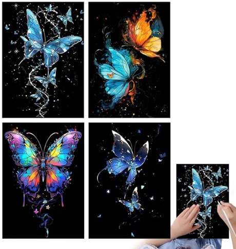 Papier de Peinture à Gratter Arc-en-Ciel - Kit de Bricolage d'Art Qui Brille Dans le Noir pour Adultes, Filles et Garçons