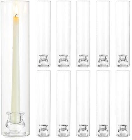 Lot de 10 bougeoirs coniques Hurricane en verre avec cylindre de 30,5 cm de haut pour décoration de table de mariage, fête