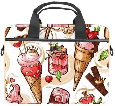 Sac à bandoulière pour ordinateur portable de 13, 13,3, 14,5 et tablette au chocolat, crème glacée, baies, macaron, multicolore, 11x14.5x1.2in /28x36.8x3 cm