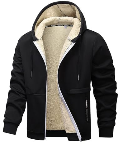 piumino uomo invernale di marca, Giacca Invernale Uomo Giubbotto Imbottito Fodera Caldo Giacca in Pile Felpa con Cappuccio e Zip Elegante Giubbino Cappotto Lana a Maniche Lunghe Antivento