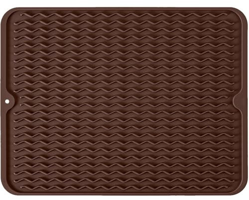 Tappetino scolapiatti in silicone per bancone della cucina, facile da pulire, ad asciugatura rapida, resistente al calore, per lavello, frigorifero o cassetto (silicone per uso alimentare, caffè)