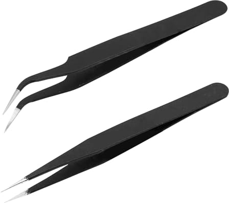 Spitze Pinzetten Set,Pinzette Spitz Werkzeug,Antistatische Tweezers Edelstahl,Bügelperlen Bastelpinzette,Präzisionspinzette für DIY Basteln,Schmuckherstellung,Computer Elektronische (2 Stück)