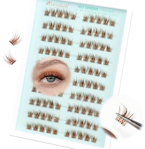 Pre Glued Eyelashes Brown Cluster Lashes Wispy Pre Glued Individual Lashes C Curl 7-12mm Volume Stick On Diy At Home Lightweight And Comfortable by Obeyalash(Brown)