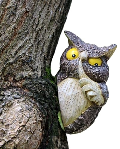 KOCNYDEY Eule Garten Statuen Outdoor-Dekor, Fake Eule Decoy zu erschrecken Vögel Weg, Baum Gesicht Dekor Harz Figur Skulptur Garten Peeker Yard Art Dekoration für Patio Housewarming Geschenke