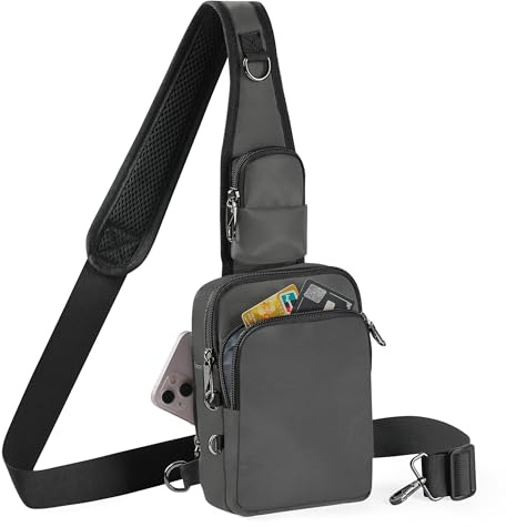 Tibroni Sac à bandoulière antivol - Sac de poitrine - Pour homme et femme - Étanche - Petit sac à main avec fermeture éclair et blocage RFID