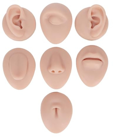 Haosie Silicone Body Practice Model, Flexible Body Piercing Model | Fake Ear, Nose, Belly Button, Tongue, Eye and Mouth Piercing Kit (Medium Color)