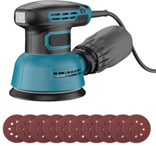 Uadme Exzenterschleifer 125mm, 300W Exenterschleifmaschine mit 6 Variable Geschwindigkeiten, 12000 U/min Poliermaschine für Verschiedene Polier- und Schleifarbeiten