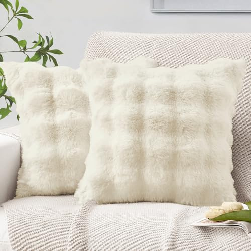 MIULEE 2er Set Kissenbezug 40×40cm Beidseitiges Wellen Plüsch Cremeweiß | Polyester Plüsch Weich Kuschelig Pflegeleicht Dekorativ Vielseitig Für Sofa Wohnzimmer Schlafzimmer Gästezimmer Und Büro