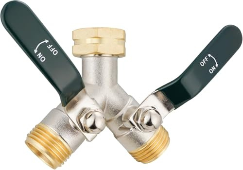 Hydrogarden Distribuidor de Agua de 2 vías, 3/4 Pulgadas, Alto caudal de latón, con Llave de Paso Individual, para mangueras de jardín, lavadoras y cocinas