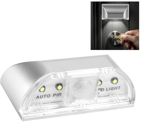 ABOHU Keyhole Lights, PIR Infrared IR Wireless Door Lock Lamp, Auto Sensor Motion Detector Keyhole 4 LED Light Lamp Stick-on Anywhere Tap Lights Battery Operated, Auto On/Off Key Lamp