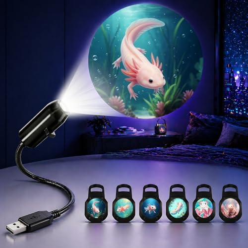 TnLnYn Axolotl Projector Night Light, 2-in-1 USB Mini Projection Night Light 360 Rotating LED Projector Suitable for Car or Room Ceiling Decoration Accessories, Axolotl Gift for Women and Men
