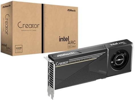 ASRock Intel ARC Pro B60 Creator 24 GB Grafikkarte, Intel Xe2-HPG Architektur, 24 GB GDDR6, PCIe 5.0, 4X DisplayPort 2.1 Ports, Lüfterdesign, Silent Cooling 0dB
