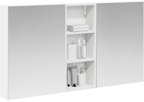 vidaXL Badezimmerschrank-Set 3 pcs 130 x 14,5 x 70 cm Holzwerkstoff, Badezimmer-Schrank, rechteckiger LED-Spiegel, moderner Wand-Organizer, praktischer Platzsparer