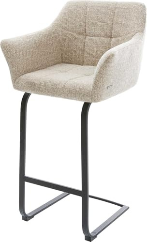 DELIFE Barstuhl Yulo-Flex Freischwinger Flach Metall Schwarz Webstoff Soft Beige